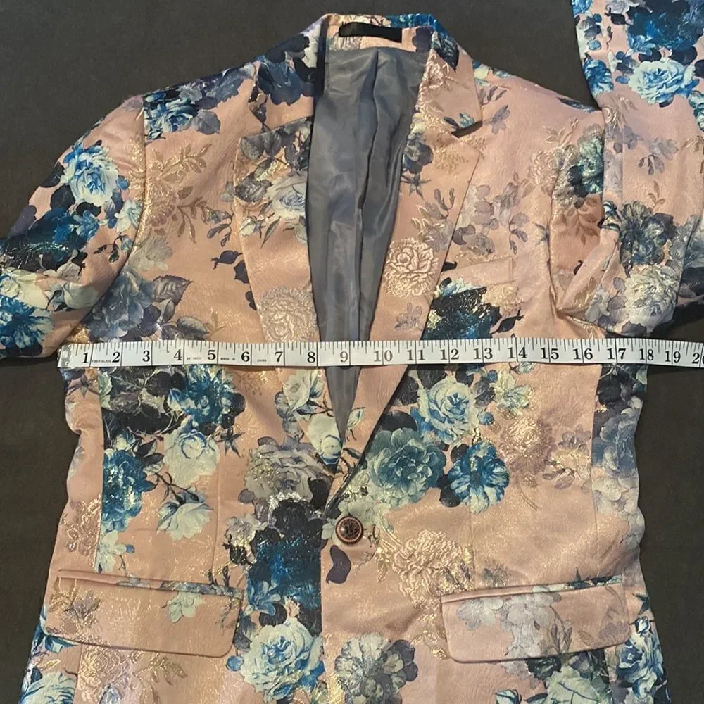 Men’s Floral Jacket Blazer Sports Coat Prom Party Formal Slim Fit Size 32 NWOT
